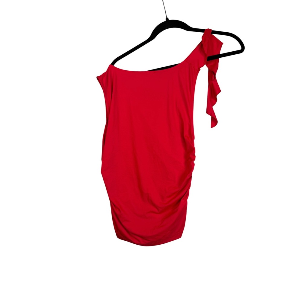 Lioness Red One Shoulder Ruched Mini Dress Ruffle Detail Womens Size Small